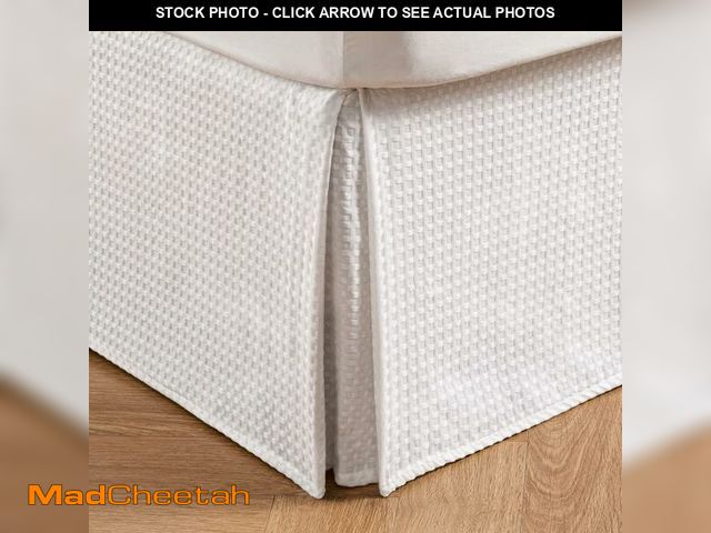 Lot 74-10825138 - MIYE Pleated Waffle Weave Bed Skirt, Tailored Dust Ruffle 18 Inch Drop Easy Fit, Machine Washable (W...