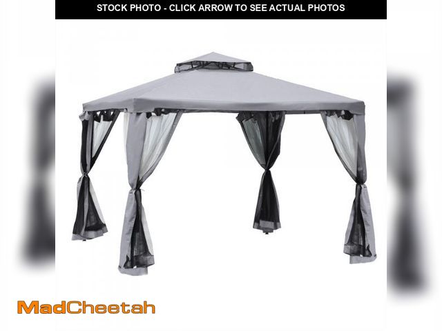 Lot 74-12161195 - Outsunny 9.6' x 9.6' Patio Gazebo, Outdoor Canopy Shelter with 2-Tier Roof and Netting, Steel Frame ...