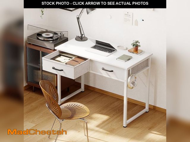 Lot 74-12480041 - Casacomoda Basic Square Desk 32 Inch Black Writing Desk With 2 Fabric Drawers For Small Spaces - UNU...