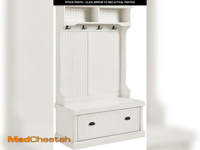 Lot 74-12130413 - (MISSING HARDWARE) Crosley Furniture Seaside Hall Tree with Shoe Rack Bench and Coat Hooks for Hangi...