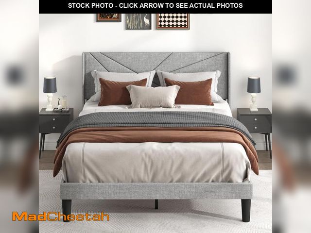 Lot 74-12489453 - Pricolotus Queen Size Bed Frame with Upholstered Wingback Headboard, Easy Assemnly Platform Bed and ...