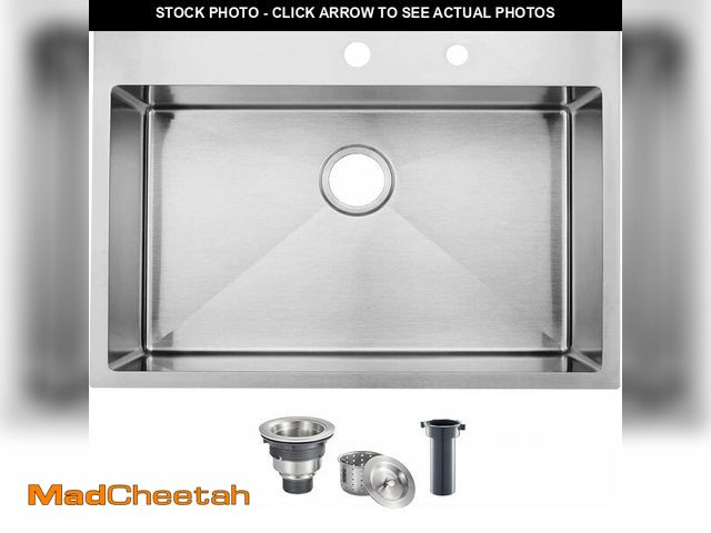 Lot 74-13698140 - KINGO HOME 33 x 22 Inch Drop in Stainless Steel Kitchen Sink, Single Bowl 16 Gauge Top mount Sink Co...