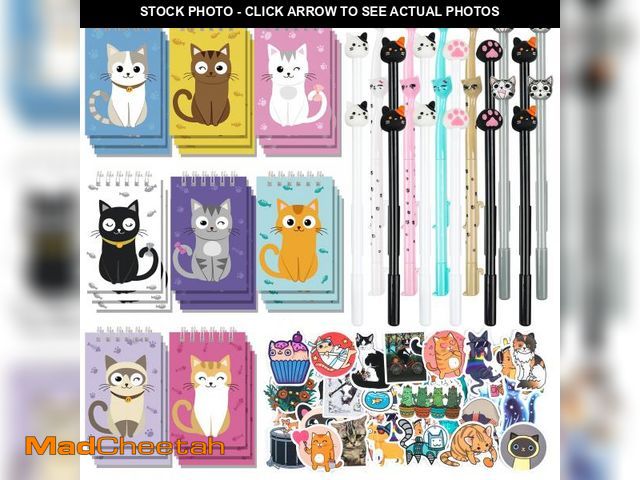 Lot 74-11545174 - 148 Pcs Cat Animal Party Favors Bulk Cat Mini Spiral Notepads Cat Pens Stickers Set for PET Birthday...