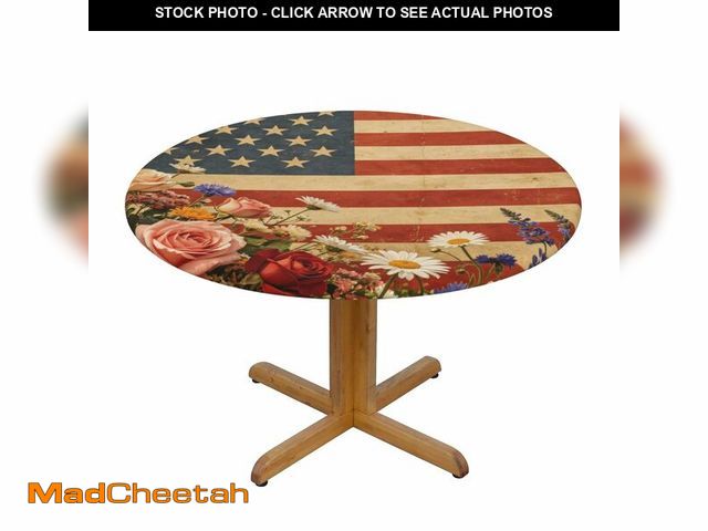 Lot 74-14424435 - BZKIER 4th of July Round Table Cloth with Elastic Tablecloth 48 Inch Covers Tables Water Resistant W...