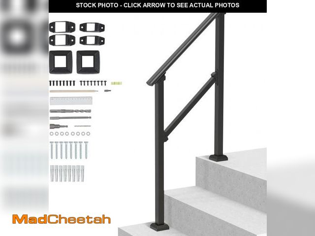 Lot 74-12399429 - VEVOR Handrails for Outdoor Steps, 2-3 Step Stair Hand Rail Kit, Transitional Carbon Steel Railings ...