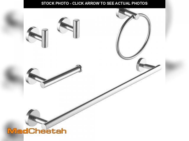Lot 74-12409733 - BWE 5-Piece Bath Hardware Set with Towel Bar Towel Hook Toilet Paper Holder and Towel Ring Set in Po...