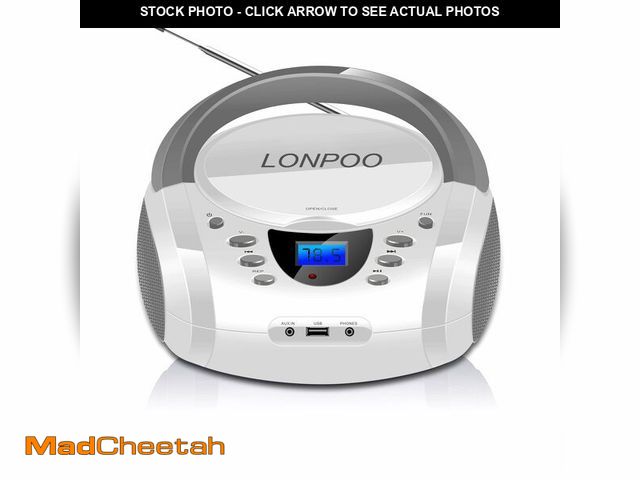 Lot 74-14149875 - LONPOO CD Players Portable Boombox with FM Radio/USB/Bluetooth/AUX Input and Earphone Jack Output, S...