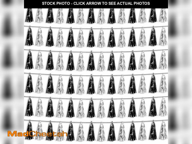 Lot 74-12873450 - 6P Black Silver Foil Fringe Metallic Tassel Streamers Banner Tassel Garland for Parade Floats, Gradu...