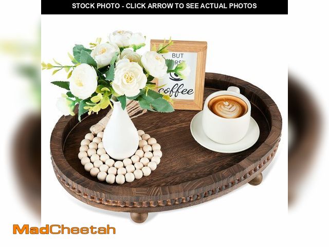 Lot 74-13956068 - Wooden Decorative Tray-16Ãâ11.8in Wood Beaded Coffee Table Decor Tray, Rustic Farmhouse Decor Tra...