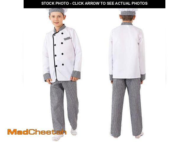Lot 74-12710276 - CAFELE Chef Costume for Kids Chef Coat Outfit Hats Tops Pants Halloween Party Masquerade Cook Cospla...