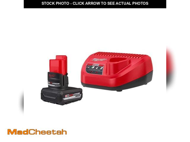 Lot 74-13270557 - Milwaukee M12 12-Volt Lithium-Ion XC High Output 5.0 Ah Battery Pack with Charger Starter Kit - UNUS...