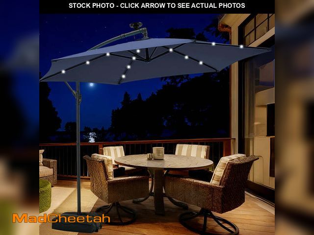 Lot 74-14070715 - Autlaycil 10 ft Cantilever Offset Outdoor Patio Umbrella with Base Stand Rotate and Tilt,24 Solar LE...