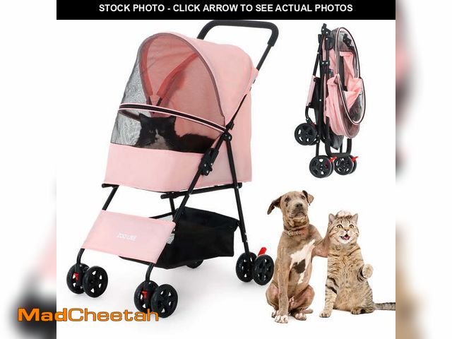 Lot 74-13055443 - Zoolike Pet Stroller for Cats and Dogs, 4-Wheeled Foldable Travel Carrier with Storage Basket, Pink ...