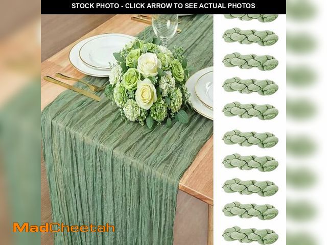 Lot 74-14204889 - 10 Pack Sage Green Spring Cheesecloth Table Runner, 22x120 Inch Boho Gauze Table Runners, Rustic She...