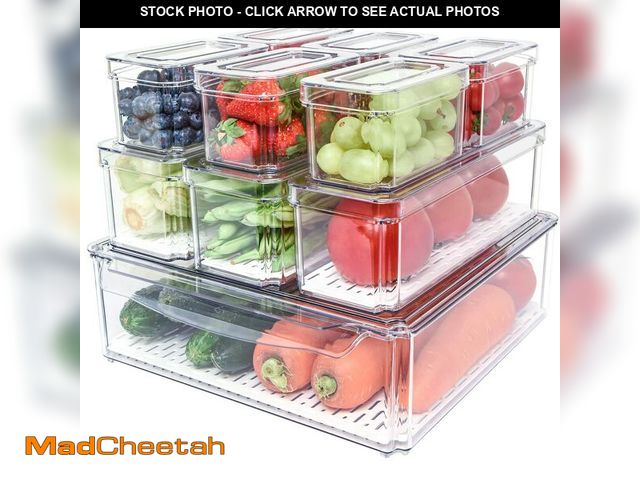Lot 74-12976639 - Pomeat 10 Pack Fridge Organizer, Stackable Refrigerator Bins with Lids, BPA-Free Produce Fruit Stora...