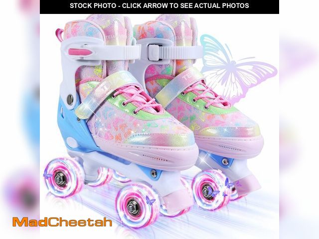 Lot 74-13626629 - Kids Roller Skates, 4 Size Adjustable Quad Skates with All Light Up Wheels, 10C to 8 Rollerskates fo...