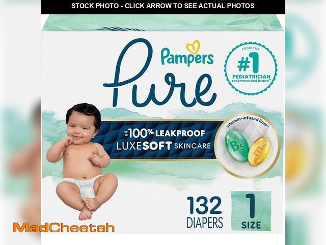 Lot 74-13710293 - Pure Protection Baby Diapers, Size 1 (8-14 lbs), 132 Count, Up to 100% Leakproof, Premium Plant-base...