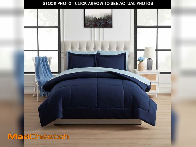 Lot 74-12688742 - Mainstays All in One Reversible Comforter and Sheet set- 7 Piece, Full, Navy - UNUSED