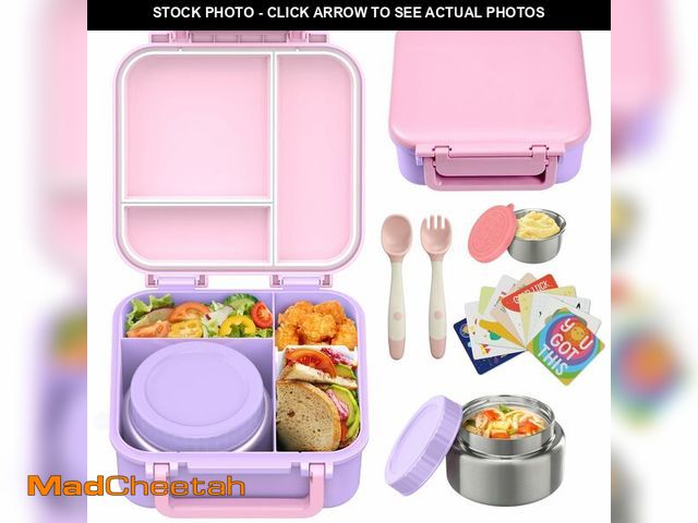 Lot 74-14061178 - Kids Bento Lunch Box with 9oz Soup Thermo Leakproof Lunch Food Containers 4 Compartment with Insulat...