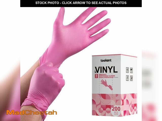 Lot 74-12715649 - OriStout Disposable Gloves for Women, Pink Vinyl Gloves Disposable Latex Free for Cooking, Food Prep...