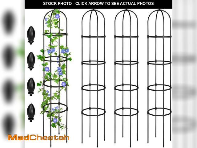 Lot 74-14271985 - Sadnyy 4 Pack 6 ft Garden Obelisk Trellis for Climbing Plants Outdoor- Heavy Duty Rustproof Metal Pi...