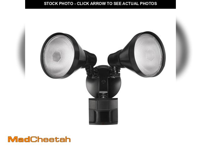 Lot 74-12692221 - Defiant PAR 180 Degree Black Motion Sensor Wired Outdoor 2-Head Dusk-to-Dawn Security Flood Light - ...