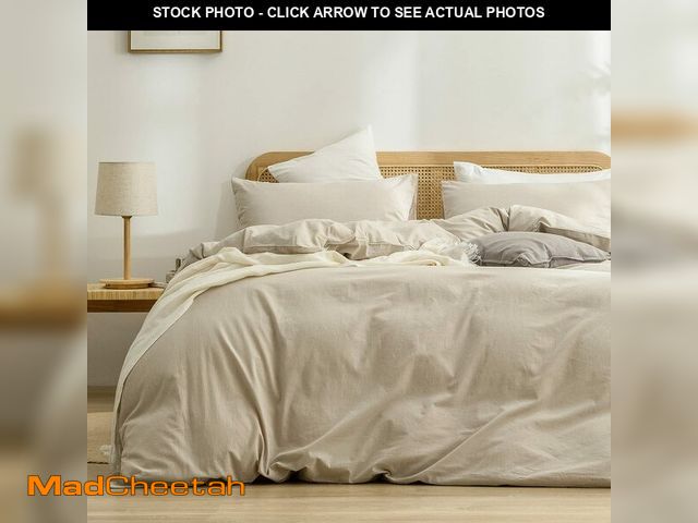 Lot 74-13540776 - BESTOUCH Duvet Cover Set 100% Washed Cotton Linen Feel Super Soft Comfortable Chic Lightweight 3 PCs...