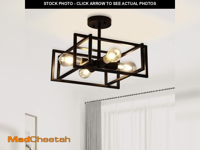 Lot 74-12703625 - Minyuco Black Ceiling Light Fixtures - 4-Light Industrial Farmhouse Flush Mount Ceiling Lighting,Vin...