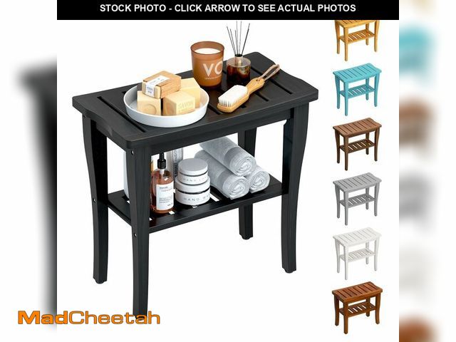 Lot 74-12440506 - oridom Bamboo Shower Bench Stool with Storage Shelf, Waterproof Shower Chair Spa Bath Seat, Shower S...