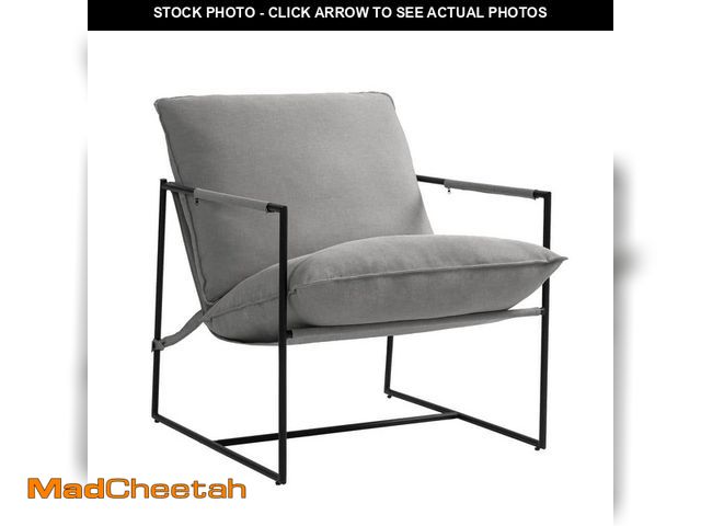 Lot 74-12558201 - Uixe Modern Metal Frame Light Gray Sling Accent Armchair with Removable Cushions (Set of 1) - UNUSED