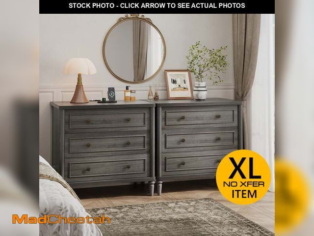 Lot 74-14353141 - (LIGHT DAMAGE ) Bestier Farmhouse Nightstand Set of 2 with 3 Drawers, Wood Bedside Table Night Stand...