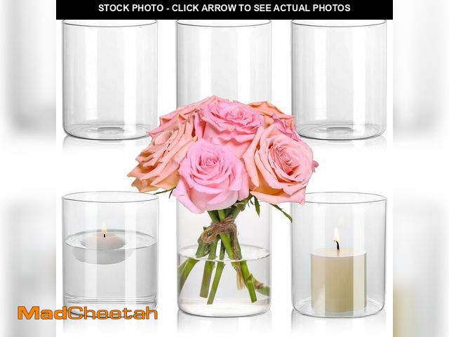 Lot 74-14432353 - SUPMIND Glass Cylinder Vases 6Pcs for Table Centerpieces, 5 Inch Short Vase - UNUSED