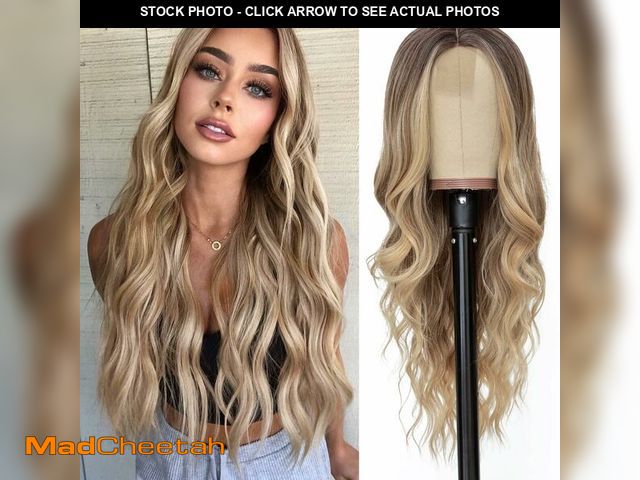 Lot 74-12704045 - NAYOO Long Ombre Blonde Wavy Wig for Women 26 Inch Middle Part Curly Wavy Wig Natural Looking Synthe...