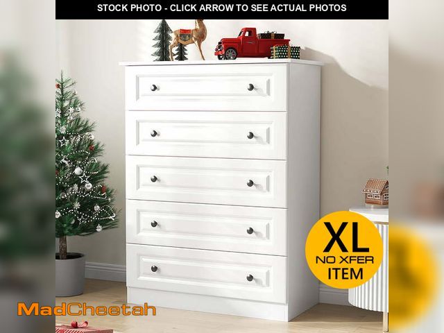 Lot 74-13774164 - IDEALSOUL Dresser for bedroom,5 Drawer Dresser Tall White Dresser with Large Storage Space, for Bedr...