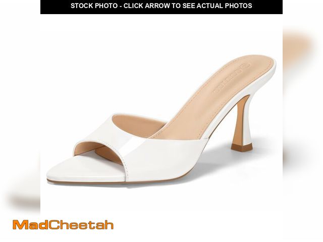 Lot 74-14295923 - Coutgo Womens Heeled Mules Pointed Peep Toe High Heels Slip On Backless Mule Sandals Dress Shoes, Wh...