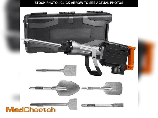 Lot 74-14111834 - VEVOR Demolition Jack Hammer, 29.53 in. x 6.3 in., 1350 BPM Concrete Breaker 6-Pieces Chisels Bit Ch...