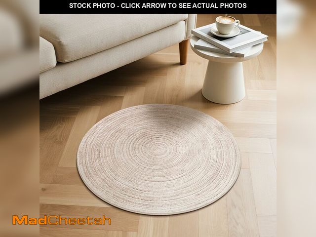 Lot 74-14046086 - Carvapet Faux Jute Round Rug 6ft Ã¢â¬â Jute-Like Pattern Design Washable Low Pile Area Rug with N...