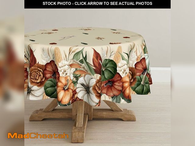 Lot 74-12603744 - Horaldaily Fall Tablecloth 90Ãâ90 Inch Round, Flower Autumn Harvest Pumpkin Washable Seasonal Tab...