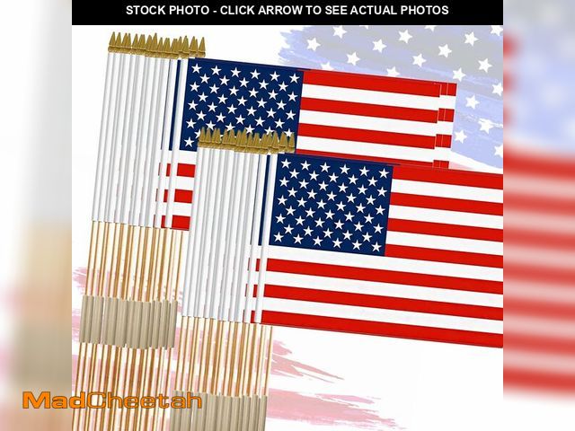 Lot 74-14293395 - 12x18 Inch American Flags on Stick - Patriotic American Flags for Outside, USA Stick Flag Perfect fo...