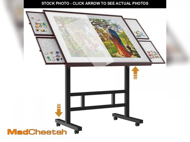 Lot 74-12487365 - Adjustable Jigsaw Puzzle Table with Cover &amp; Drawers, 1500-Piece Capacity, 34Ã26in Puzzle Board ...
