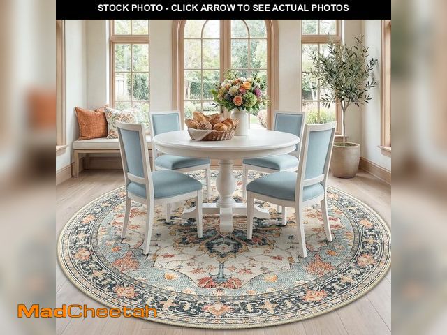 Lot 74-14349000 - RELEANY Area Rugs Round 7ft Washable Non-Slip, Floral Vintage Distress Medallion Carpet for Living R...