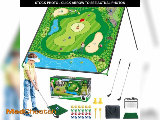 Lot 74-14267941 - haoetcw Golf Chipping Game Set, 71 x 71 in Large Golf Practice Mat with 2 Adjustable Clubs, 24 Stick...