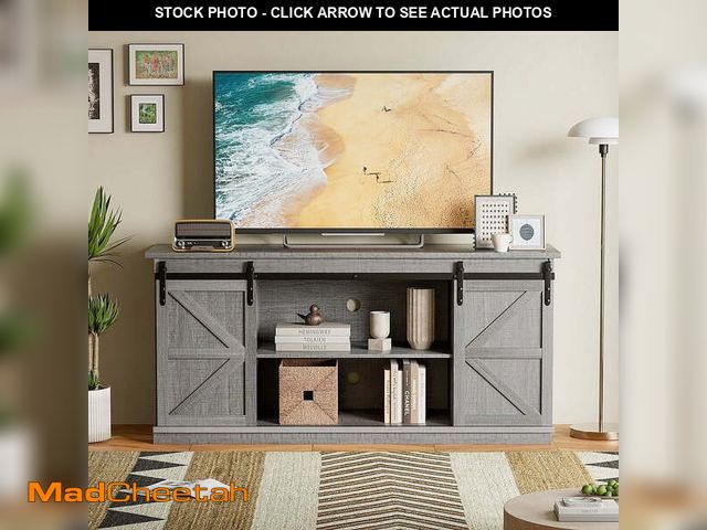 Lot 74-13775894 - (SOME DAMAGE) Vineego Rustic Modern TV Stand for 65-Inch TVs - Entertainment Center with Storage Cab...