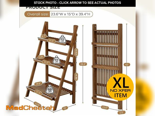 Lot 74-14614645 - (MISSING HARDWARE) Ladder Shelf, Foldable Plant Shelf Stand, 3-Tier Bamboo Bookshelf - USED