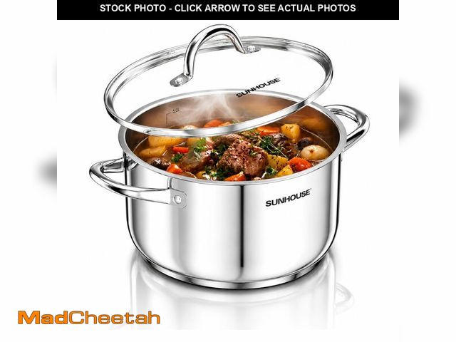 Lot 74-14272757 - Sunhouse Stock Pot with Lid - 7 QT Large Pot for Cooking Pasta, Soup, Spaghetti - Impact Bonding Bas...
