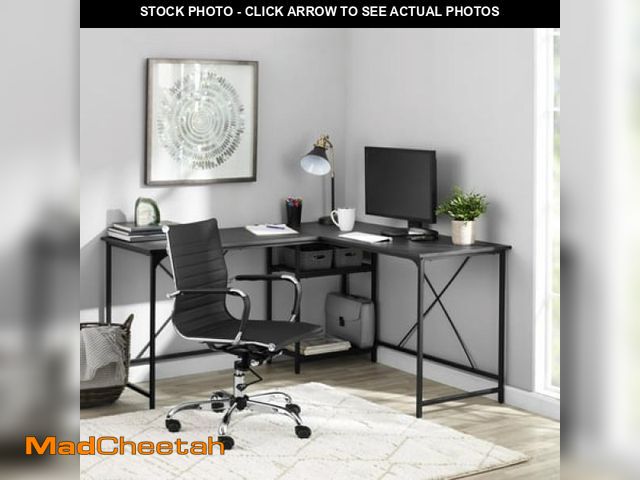 Lot 74-12427805 - Mainstays Two-Way Convertible Desk with Lower Storage Shelf  Black Wood Grains Finish and Black Meta...