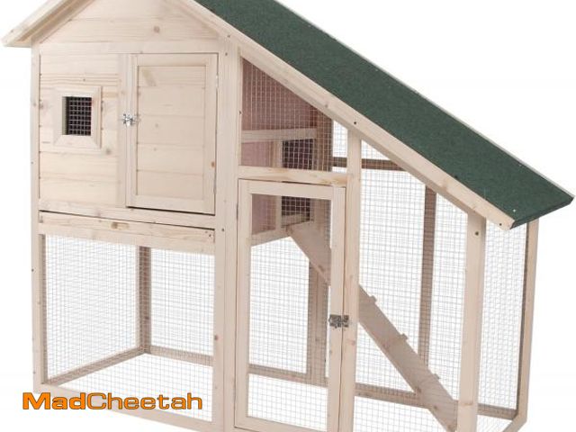 Lot 74-12170917 - PawHut 55" L 2-Tier Wooden Rabbit Hutch Bunny Cage Small Animal House with Ramp, Waterproof Roof, Re...