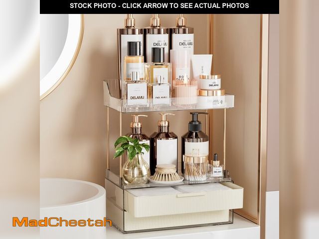Lot 74-14266243 - Delamu Bathroom Organizers and Storage, 2 Tier 2 Drawer Makeup Organizer Countertop, Easy to Install...