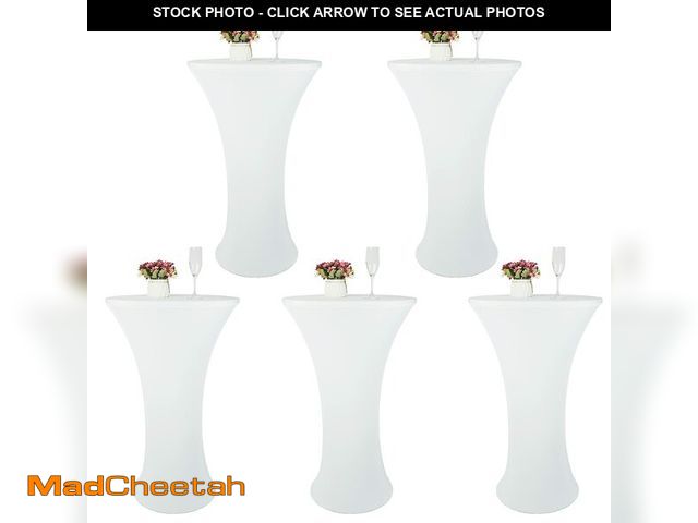 Lot 74-14272993 - TC LUDUAN 5 Pack 24x43 Inch White Spandex Cocktail Table Cloth Fitted Round Bar Table Stretch Highbo...