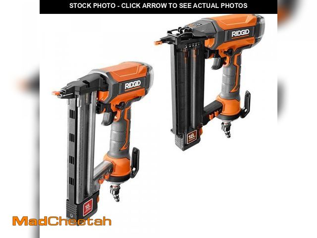 Lot 74-12475689 - RIDGID Pneumatic 18-Gauge 2-1/8 in. Brad Nailer and 18-Gauge 1-1/2 in. narrow crown Stapler - UNUSED